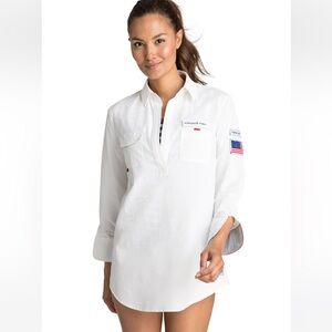 Vineyard Vines Performance Harbor Shirt Coverup with American Flag Sleeve NWT